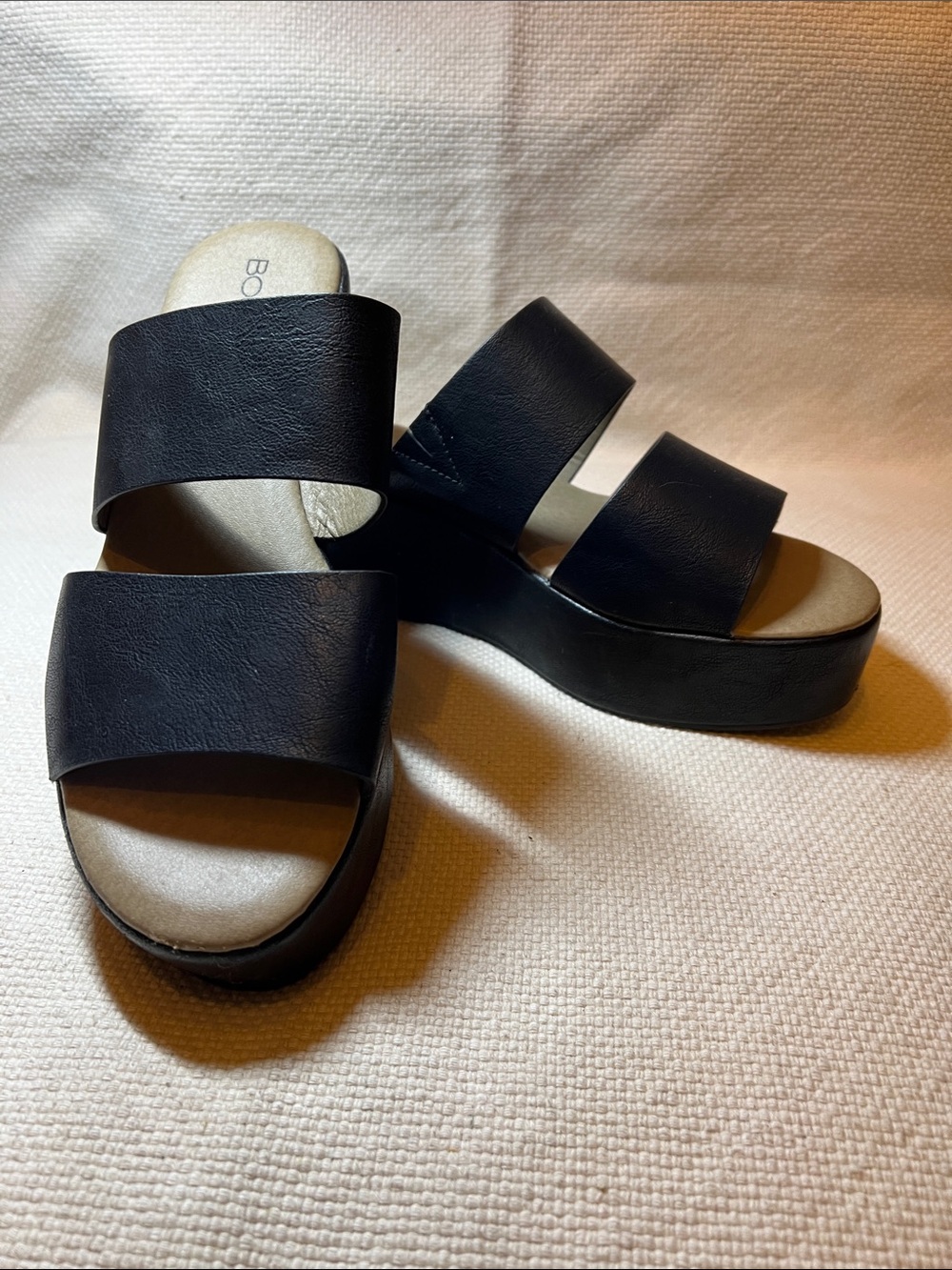 Women's Black Double-Band Platform Slide Sandals